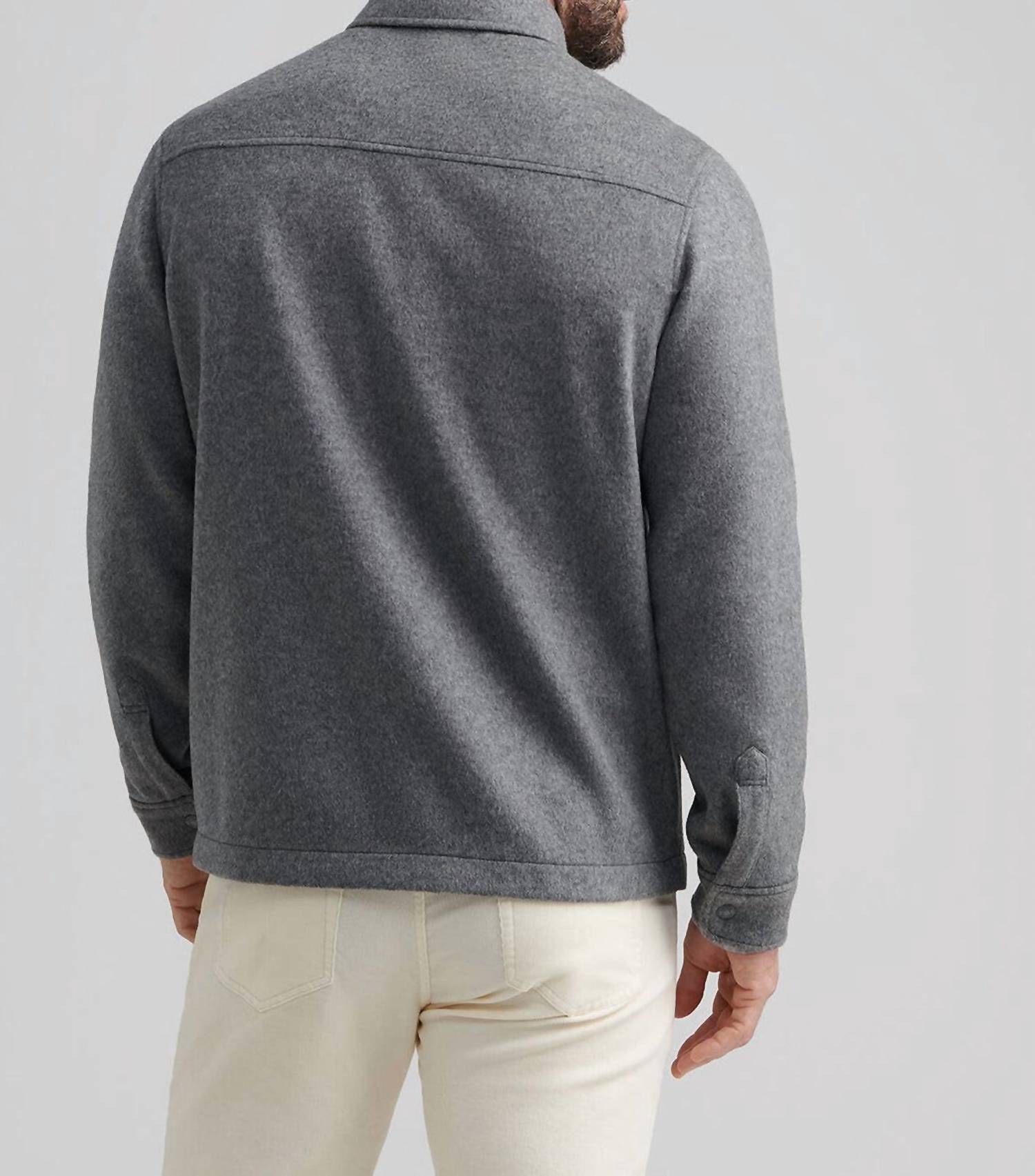 PETER MILLAR Crown Flex Fleece Merino Shirt Jacket in oslo grey - men's jacket - detail view