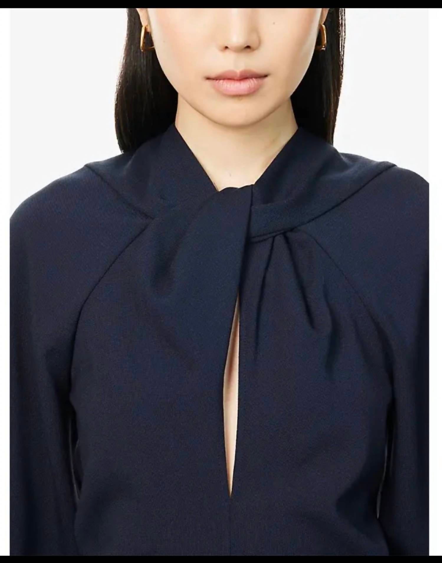 VICTORIA BECKHAM Twisted-neckline Textured Blouse in navy - women's blouse - view 4