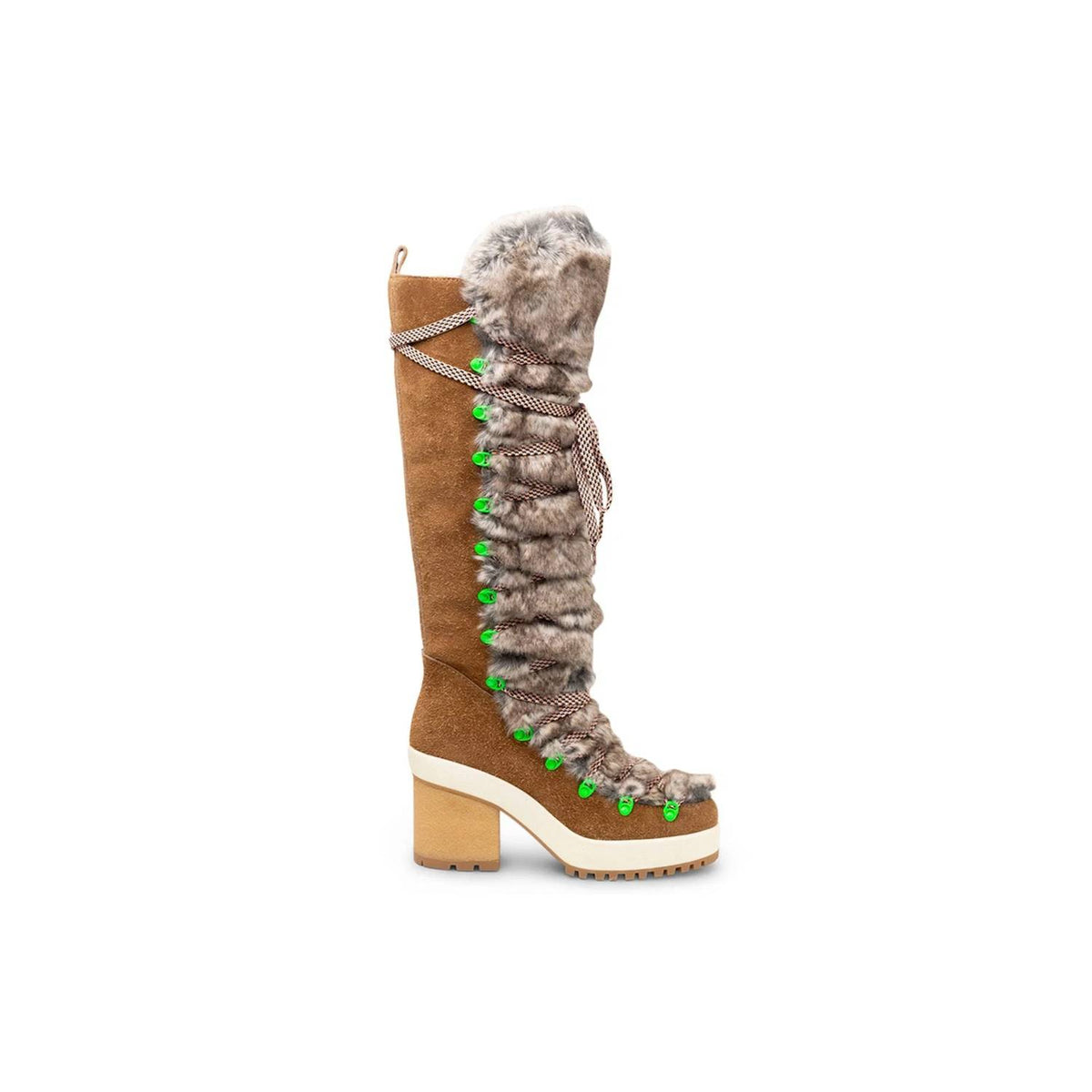 Hogan - Women's Fur-trimmed Lace-up Knee-high Boots