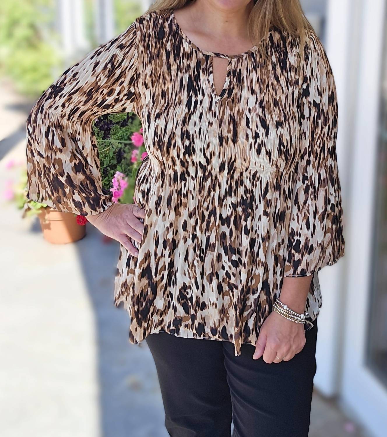 Keren Hart Animal Print Loose Smocked Woven Blouse in pattern - women's blouse - view 5