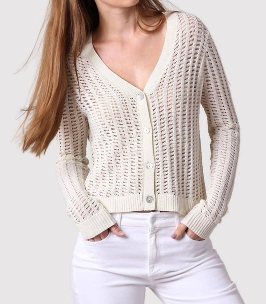 Minnie Rose - Linen Cotton Blend Pointelle Cardigan