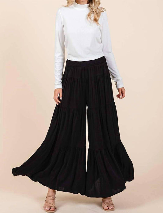 Mittoshop - Tier Detail Smocked Elastic Waist Wide Leg Pants
