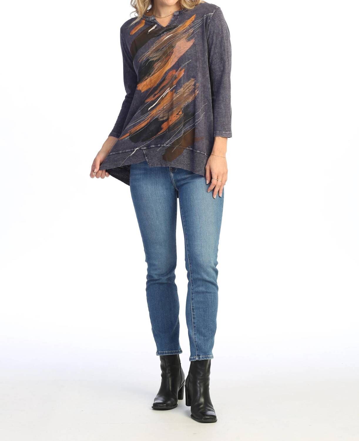 Jess & Jane - Opera Mineral Washed Split V-Neck Top