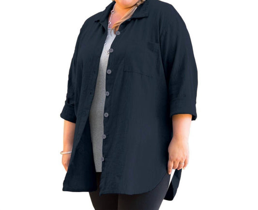 On The Plus Side - Long Sleeve Collar Button Up Shirt - Plus Size