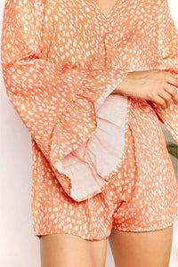 Double Take - Printed Flare Sleeve Surplice Romper