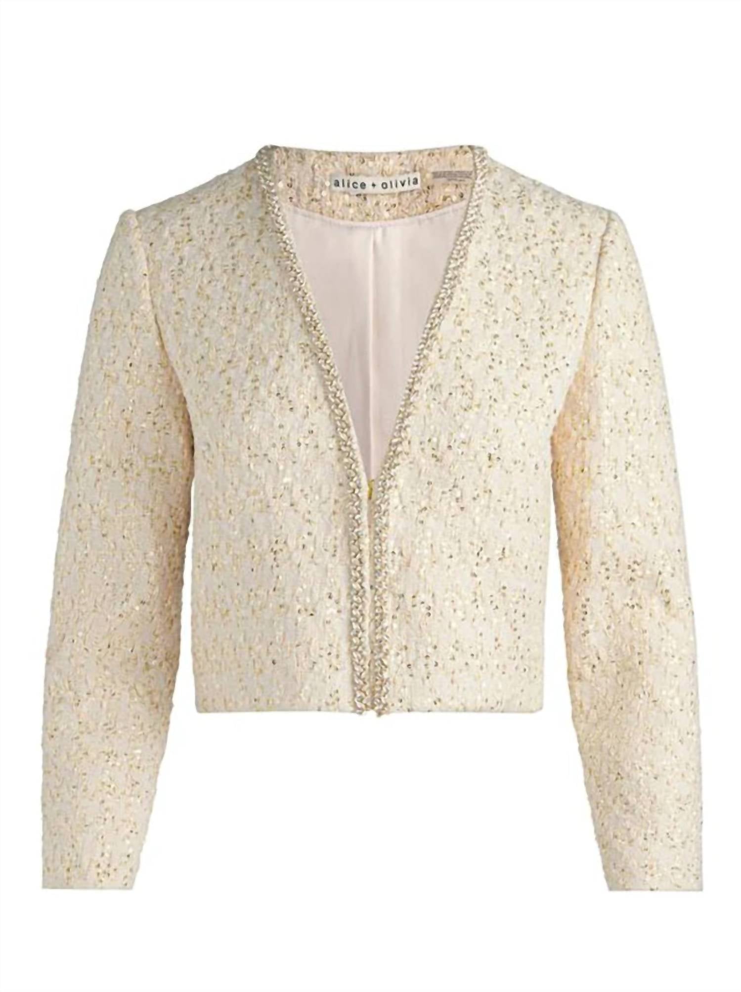 alice + olivia Kidman Embellished Tweed Jacket in natural - women's jacket - view 6