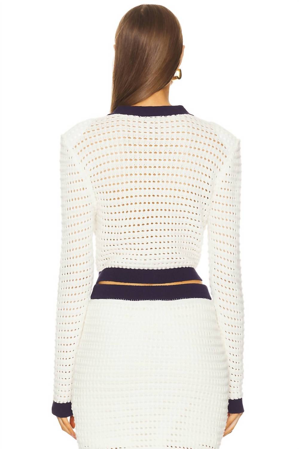 STEVE MADDEN Casette Button Down Cardigan in navy ivory - women's cardigan - detail view