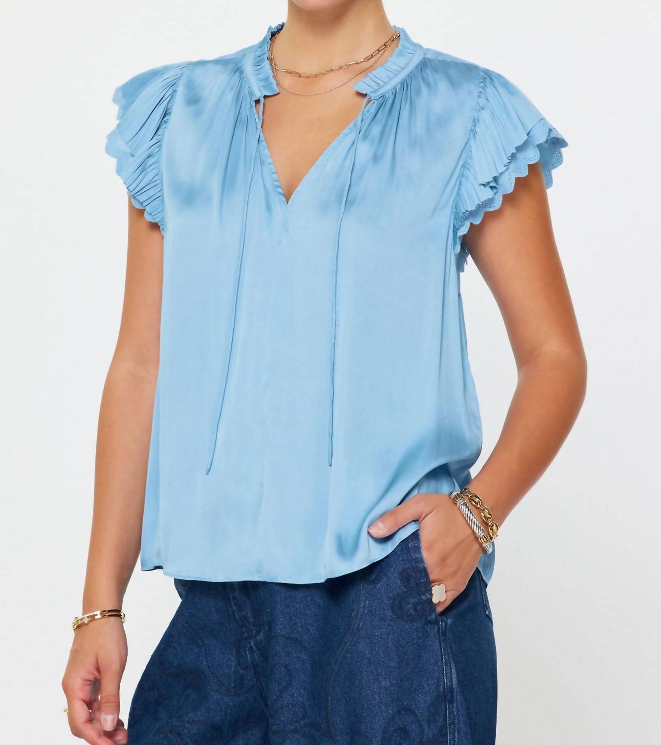 Current Air - Camilla Flutter Sleeve V-Neck Blouse