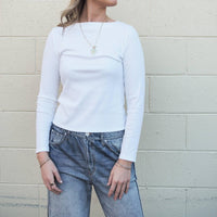 Velvet Heart Leone Long Sleeve Fitted Top in optic white - women's long sleeve top - alternate view