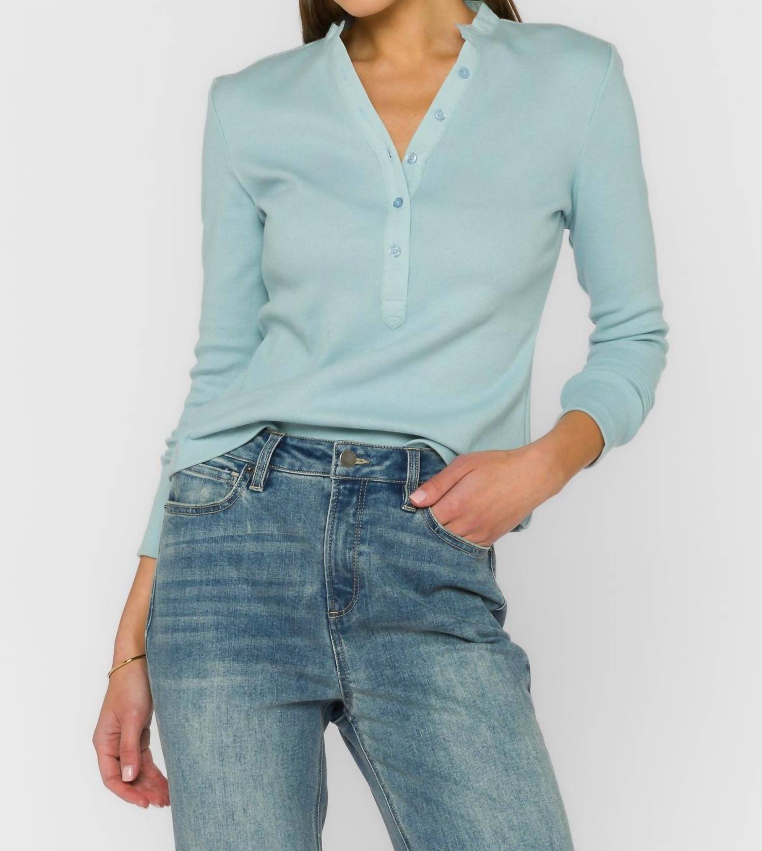 Velvet Heart Christella Henley Top in blue mist - women's long sleeve top - alternate view