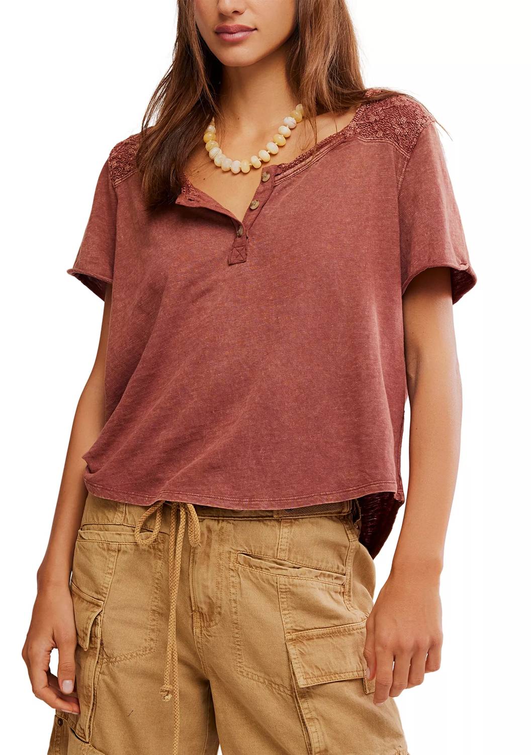 Free People Heirloom Henley Top in canyon - women's t-shirt