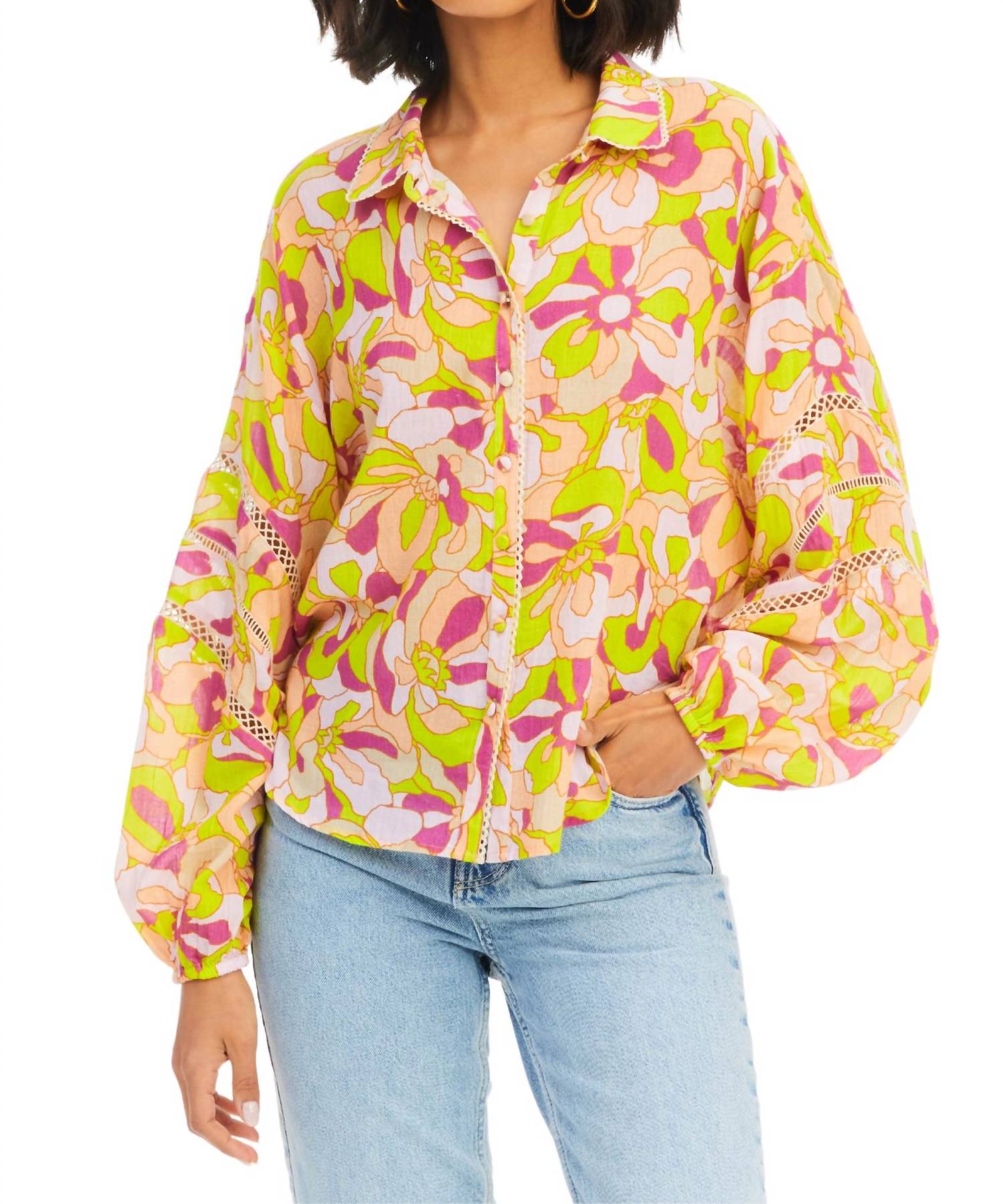 ALLISON NEW YORK Lilian Blouse in tropical flowers - women's blouse - alternate view