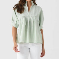 Never a Wallflower High Neck Top in green plaid - women's blouse