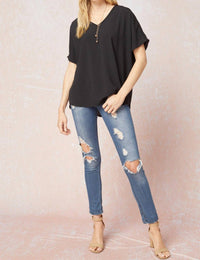 entro Solid V-neck Top in black - women's shirt - view 7