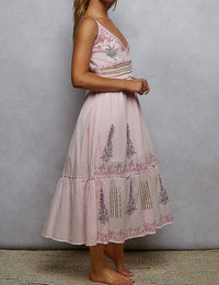 POL Smocked Band Ruffle Woven Dress in light pink - women's dress - alternate view
