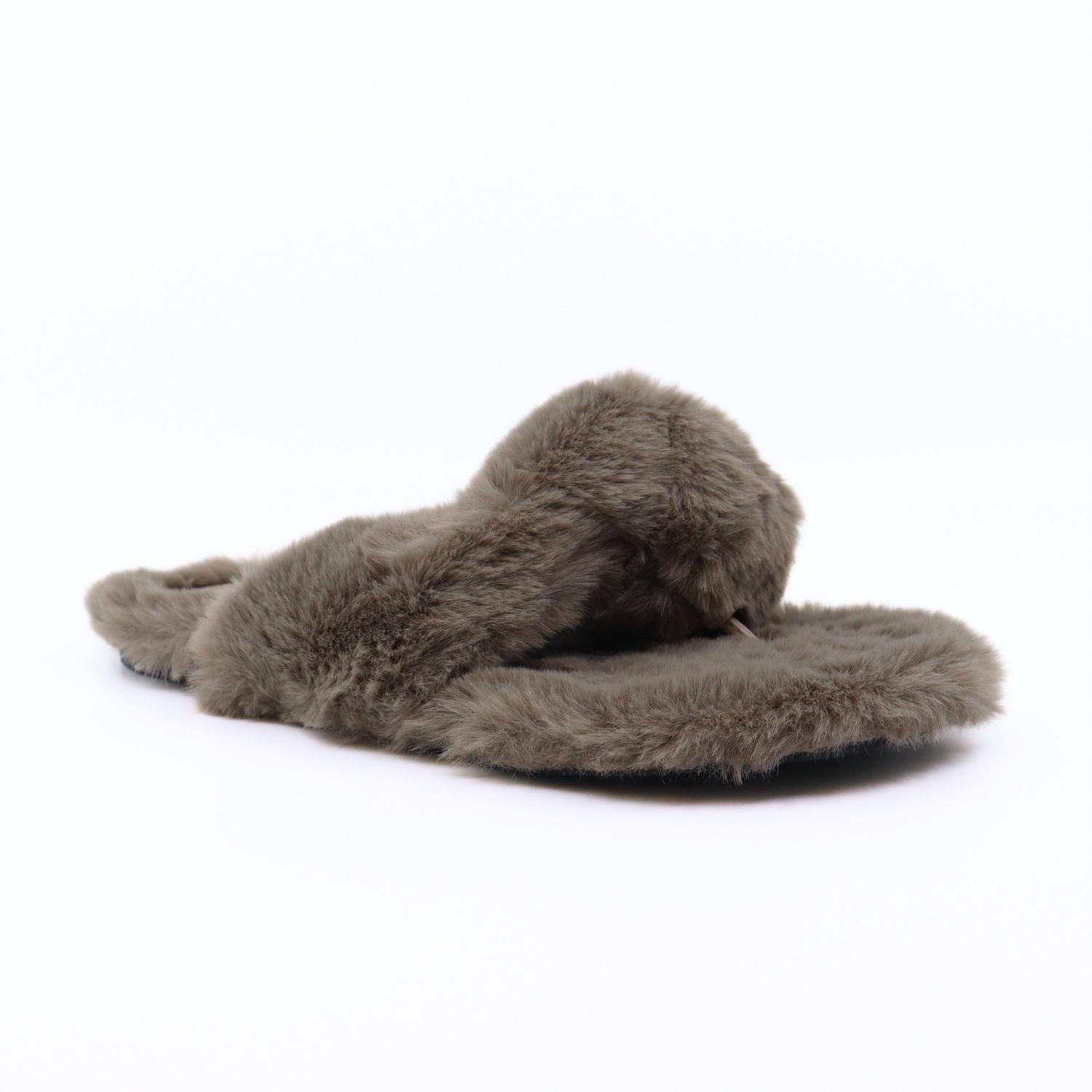 solei sea Women's Izzie Faux Fur Slip-ons in grey - women's shoe - detail view