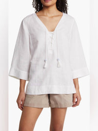 TOMMY BAHAMA Coastalina 3/4 Sleeve Linen Tunic in white - women's blouse