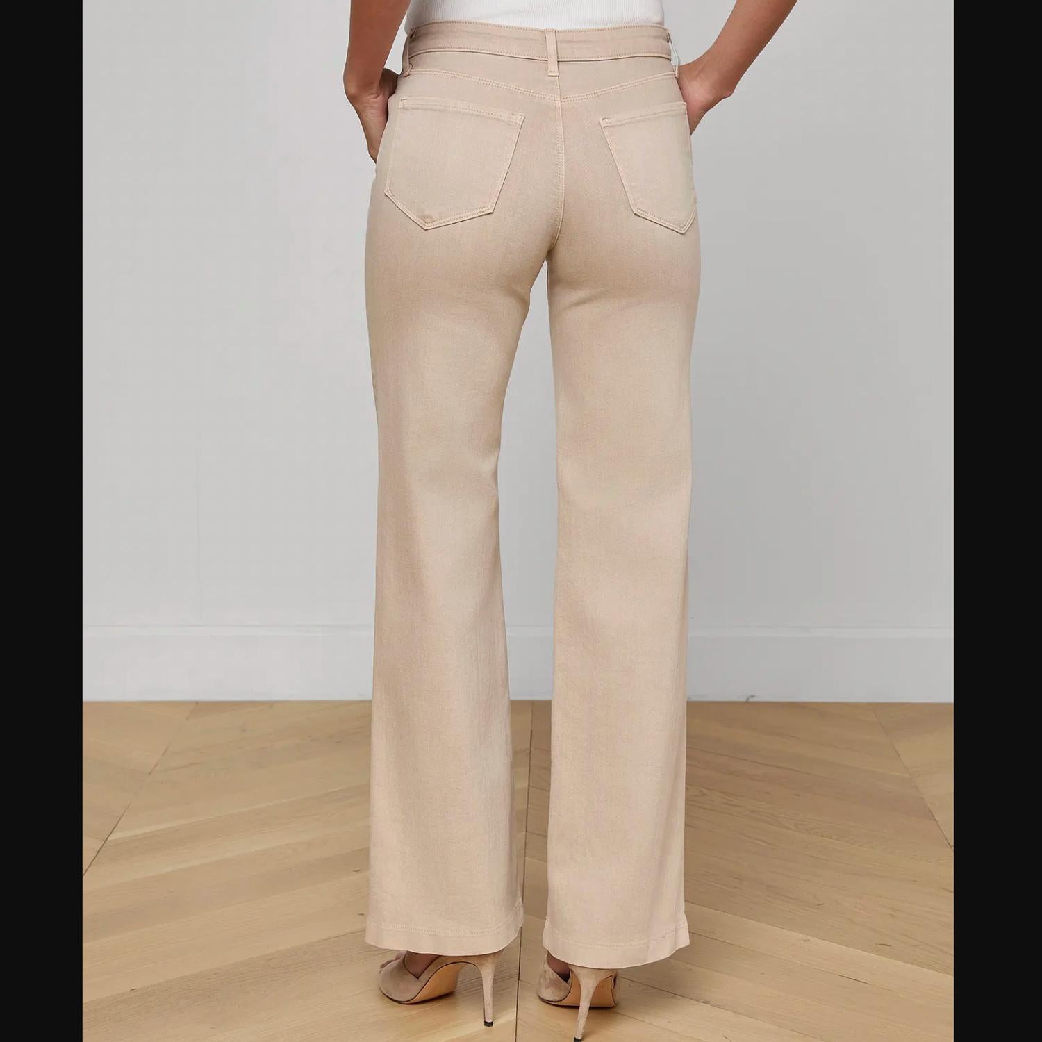 L'Agence Scottie High Rise Wide Leg Jeans in biscuit khaki - women's jeans - alternate view