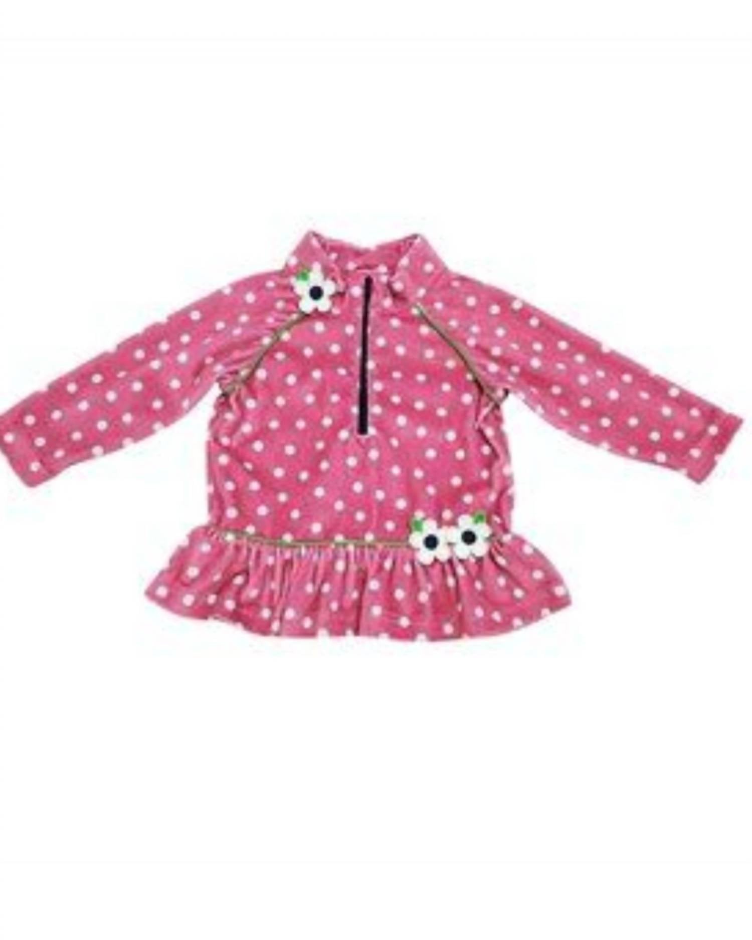 Florence Eiseman Girls' Dot Fleece Top With Flowers in pink - item - detail view