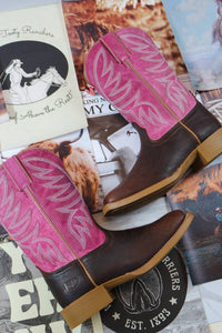 Justin Women's Buffalo Vamp Buffalo Top Cowgirl Boot - Medium in brown pink - women's shoe - view 5