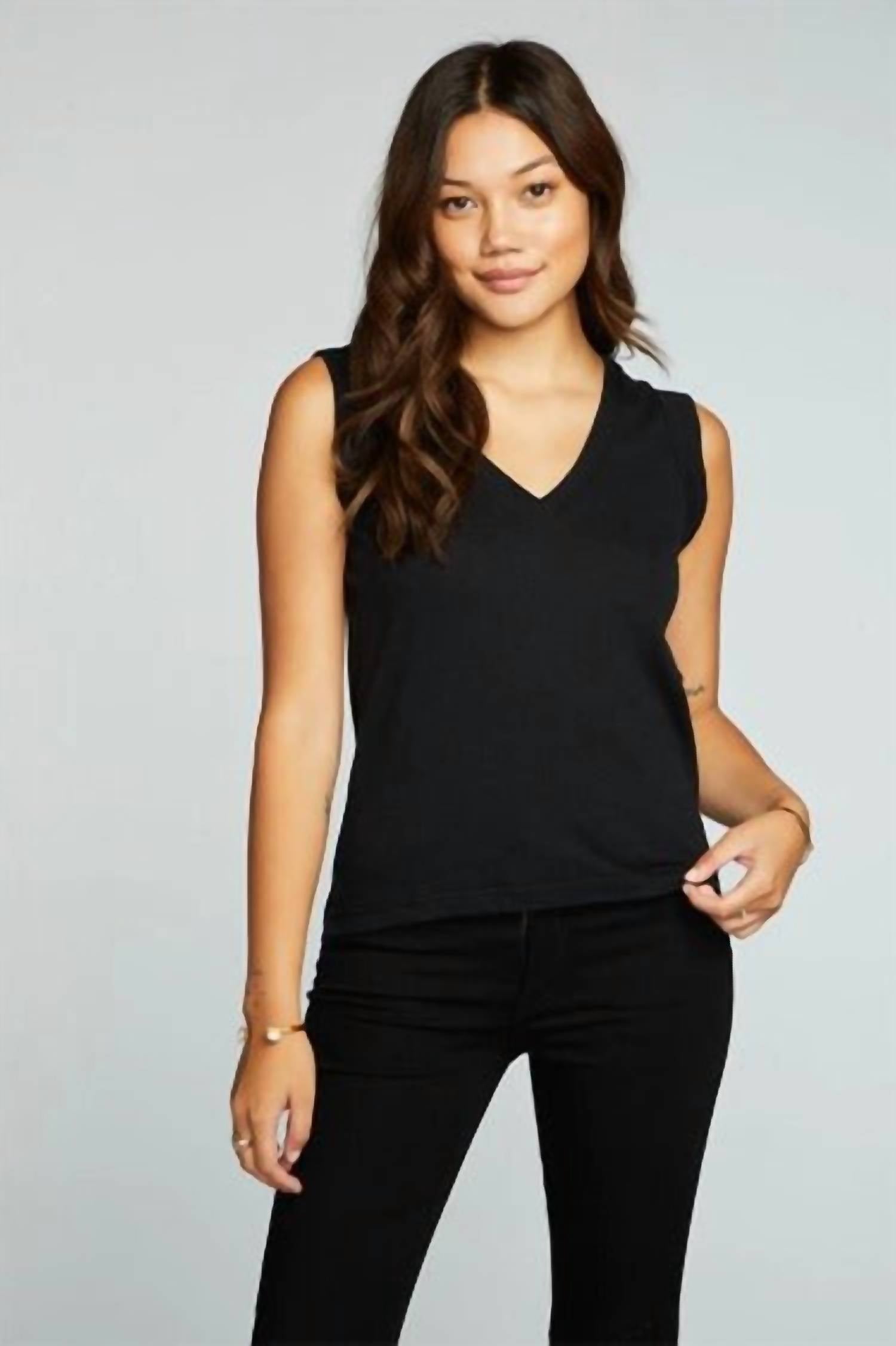 Chaser - Gauze Jersey Rolled Armhole V-neck Muscle Tee