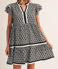 Jodifl - Layered Ruffle Sleeves Baroque Print Tiered Dress