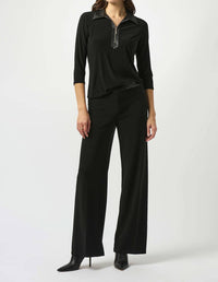 Joseph Ribkoff Silky Knit & Leatherette Wide-leg Pants in black 1 - women's pants - alternate view