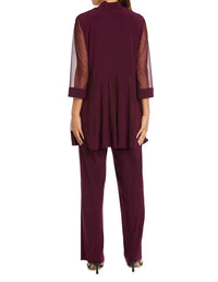 R&M Richards - Pants Suit Sleeveless Top With Soft-cut Draped Lapel Mesh Jacket Set