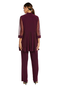 R&M Richards - Pants Suit Sleeveless Top With Soft-cut Draped Lapel Mesh Jacket Set