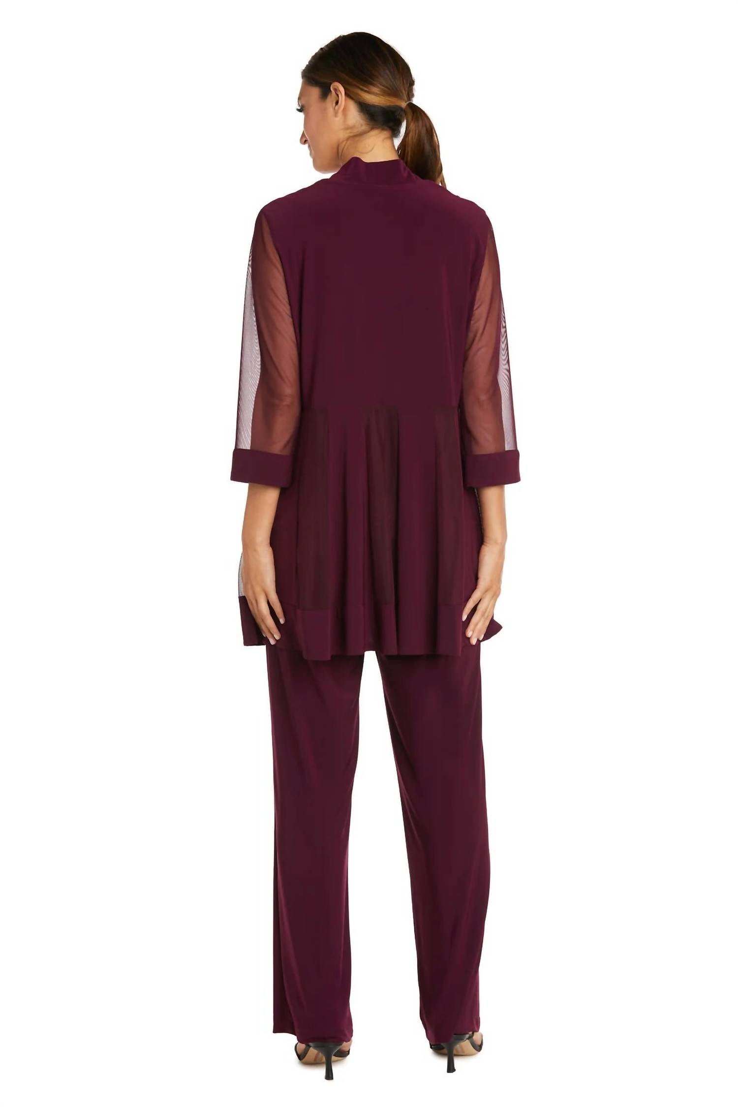 R&M Richards - Pants Suit Sleeveless Top With Soft-cut Draped Lapel Mesh Jacket Set
