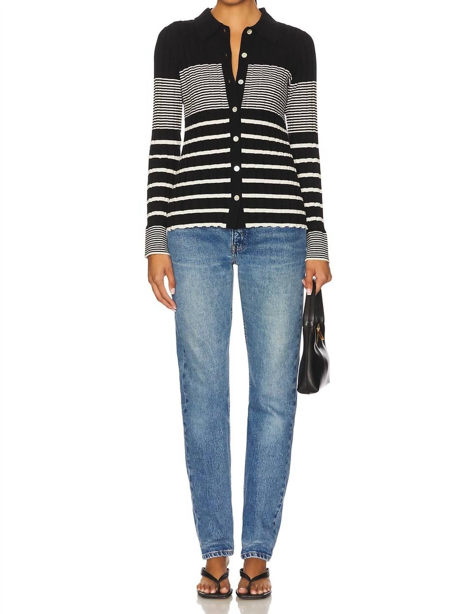 Rails Aurelia Sweater in black ivory stripe - women's cardigan - alternate view