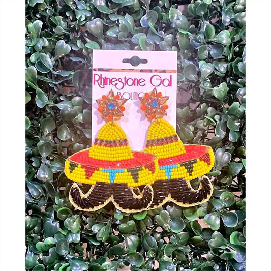 Sophia Collection - Women's Mustache Sombrero Seed Bead Earrings