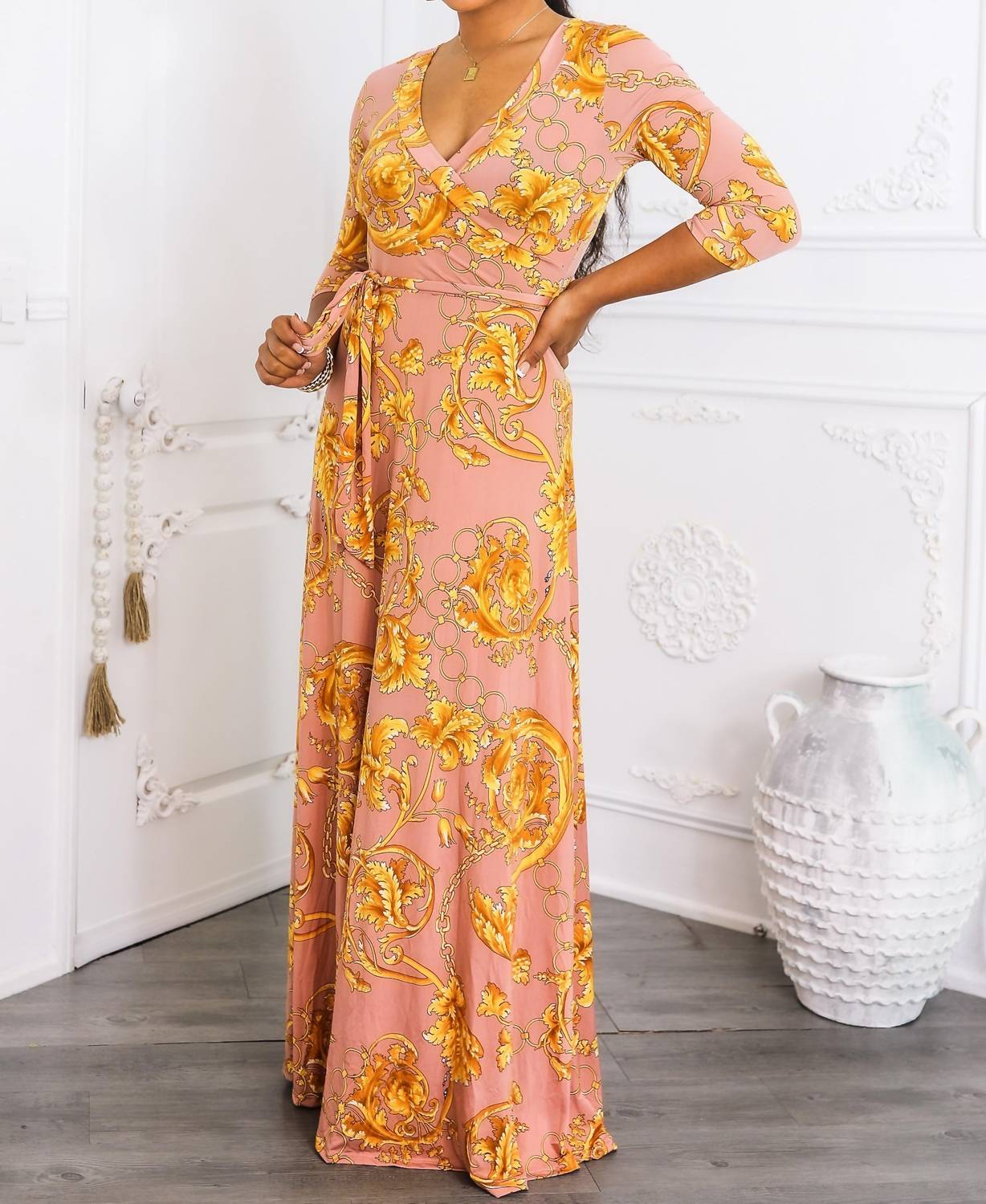 Surelymine - Elegant Wrap Boho Maxi Dress