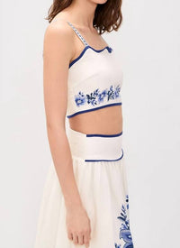 Moon River - Melissa Sleeveless Crop Floral Detail Top