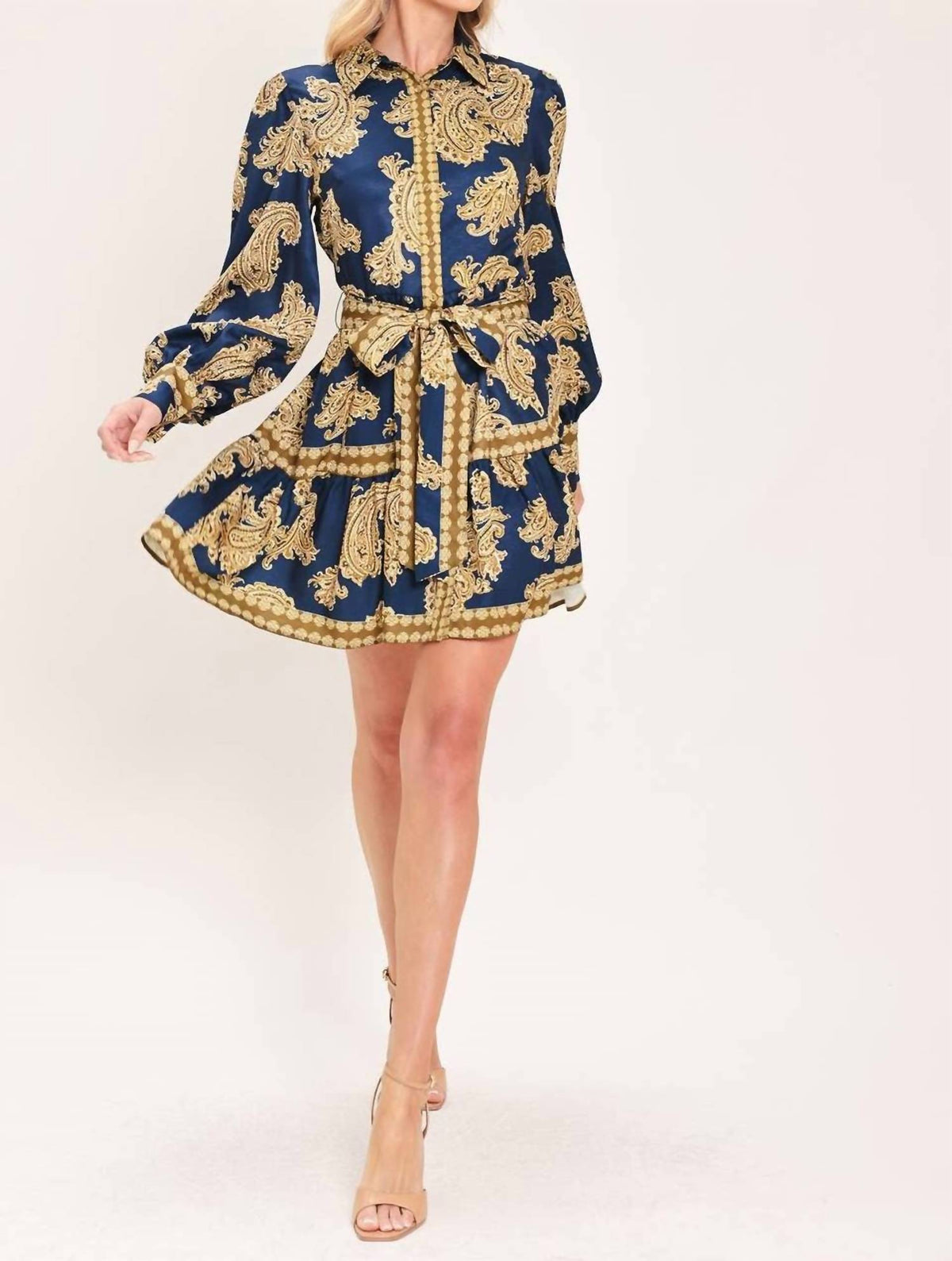 Flying Tomato - Ornament Woven Mini Shirt Dress