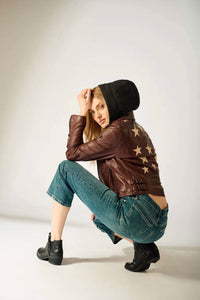 Mauritius - Christyn Regular Fit Star Detail With Hood Leather Jacket