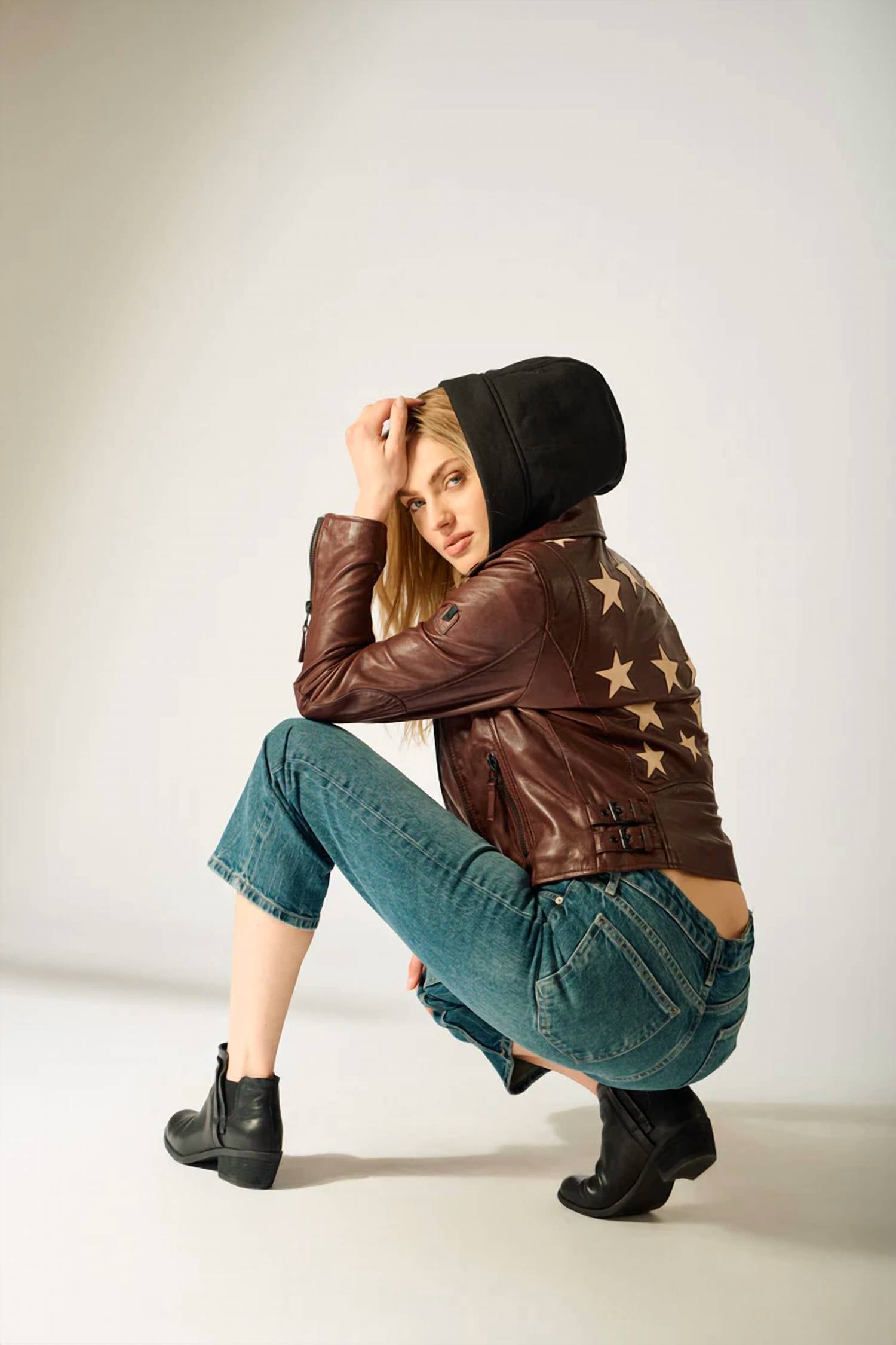 Mauritius - Christyn Regular Fit Star Detail With Hood Leather Jacket