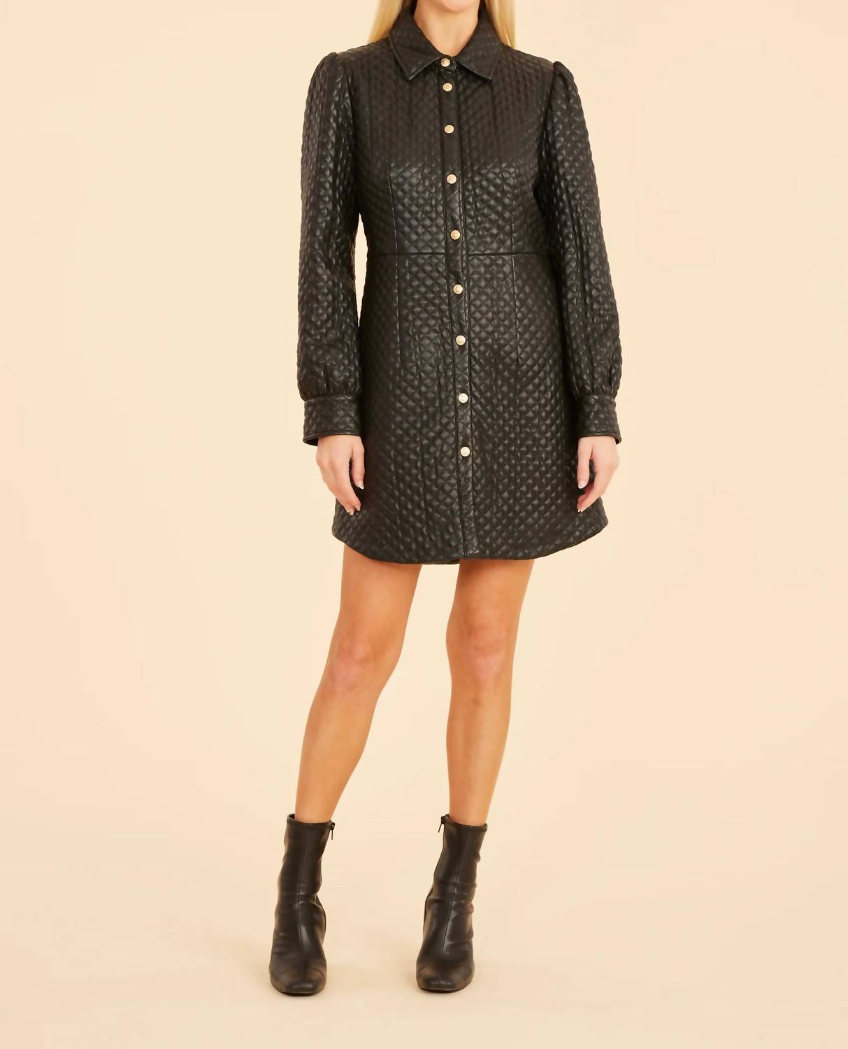 Dolce Cabo - Quilted Faux Leather Tailored Mini Dress