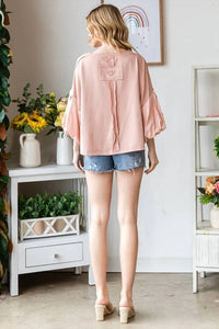 Oli & Hali - Washed Bubble Sleeve Knit Top