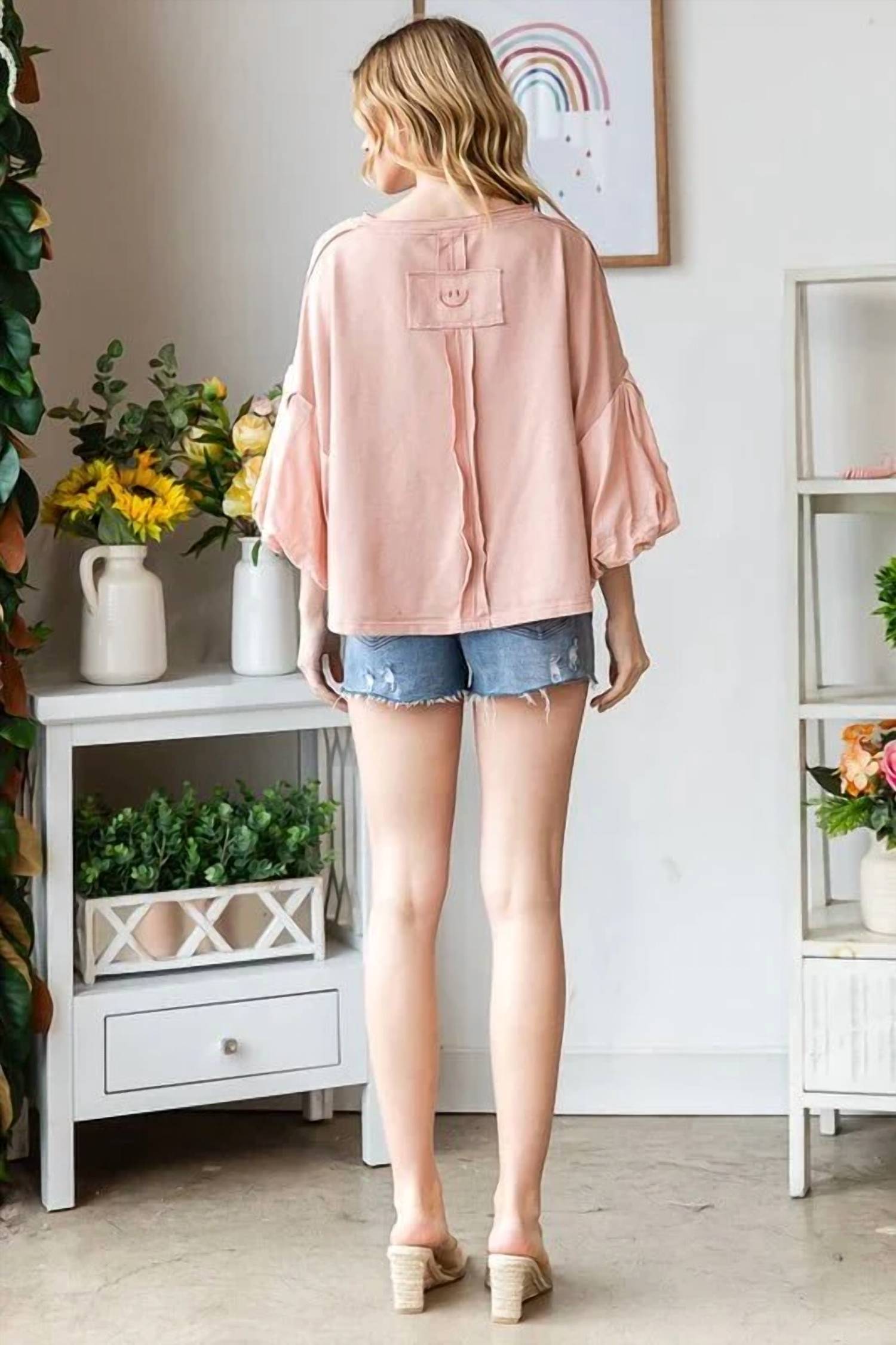 Oli & Hali - Washed Bubble Sleeve Knit Top