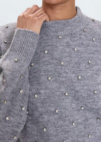 PISTOLA Aura Rhinestone Crewneck Sweater in charcoal diamonte - women's sweater - view 4