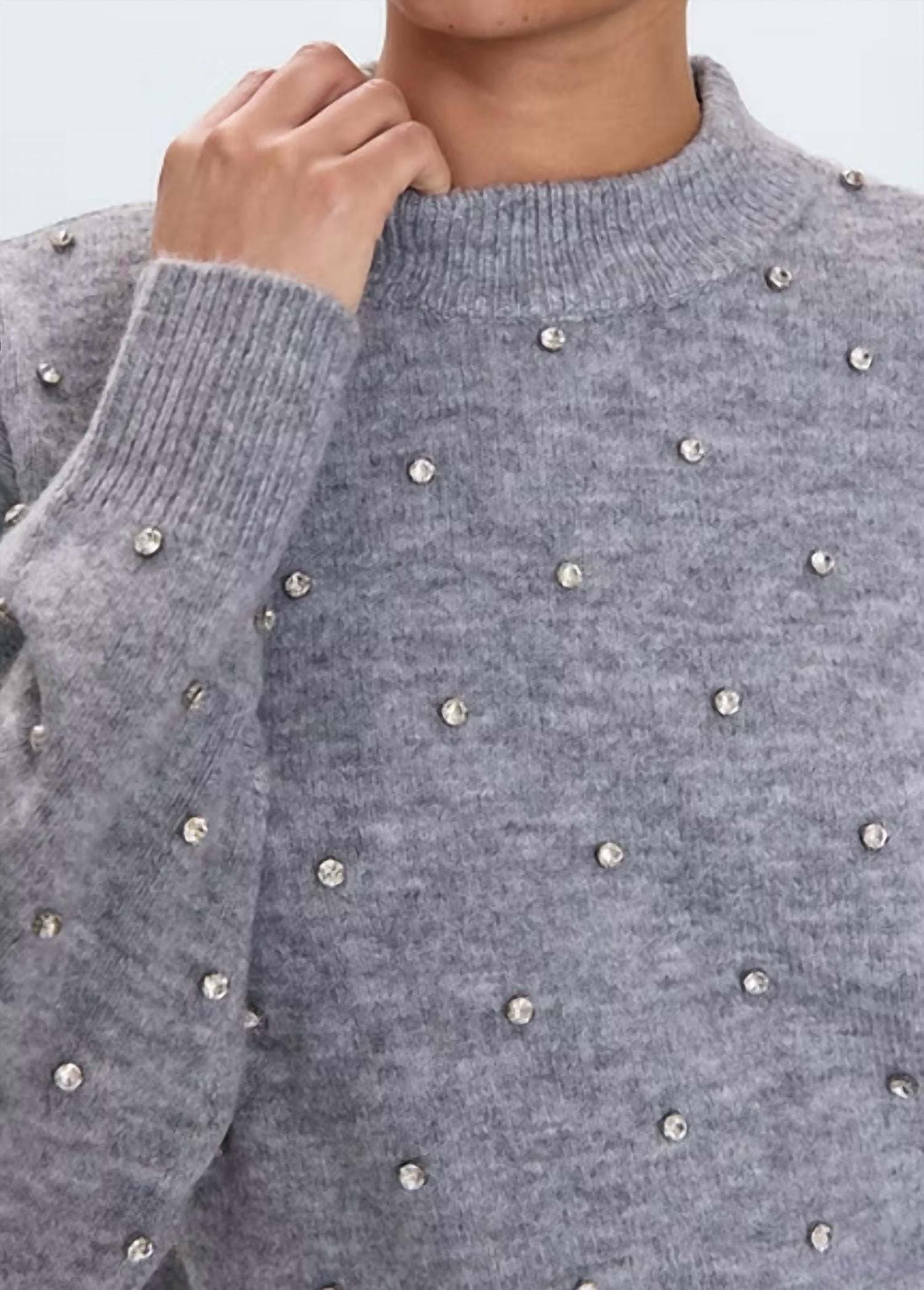 PISTOLA Aura Rhinestone Crewneck Sweater in charcoal diamonte - women's sweater - view 4