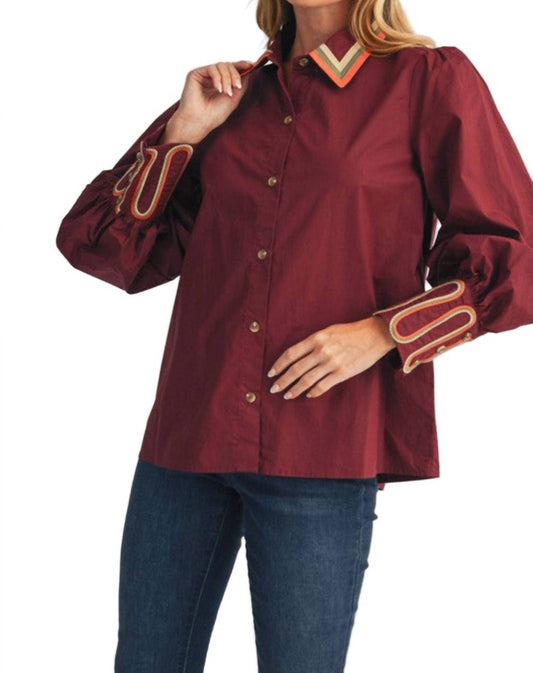 Jodifl - Embroidery Accent Button Down Shirt