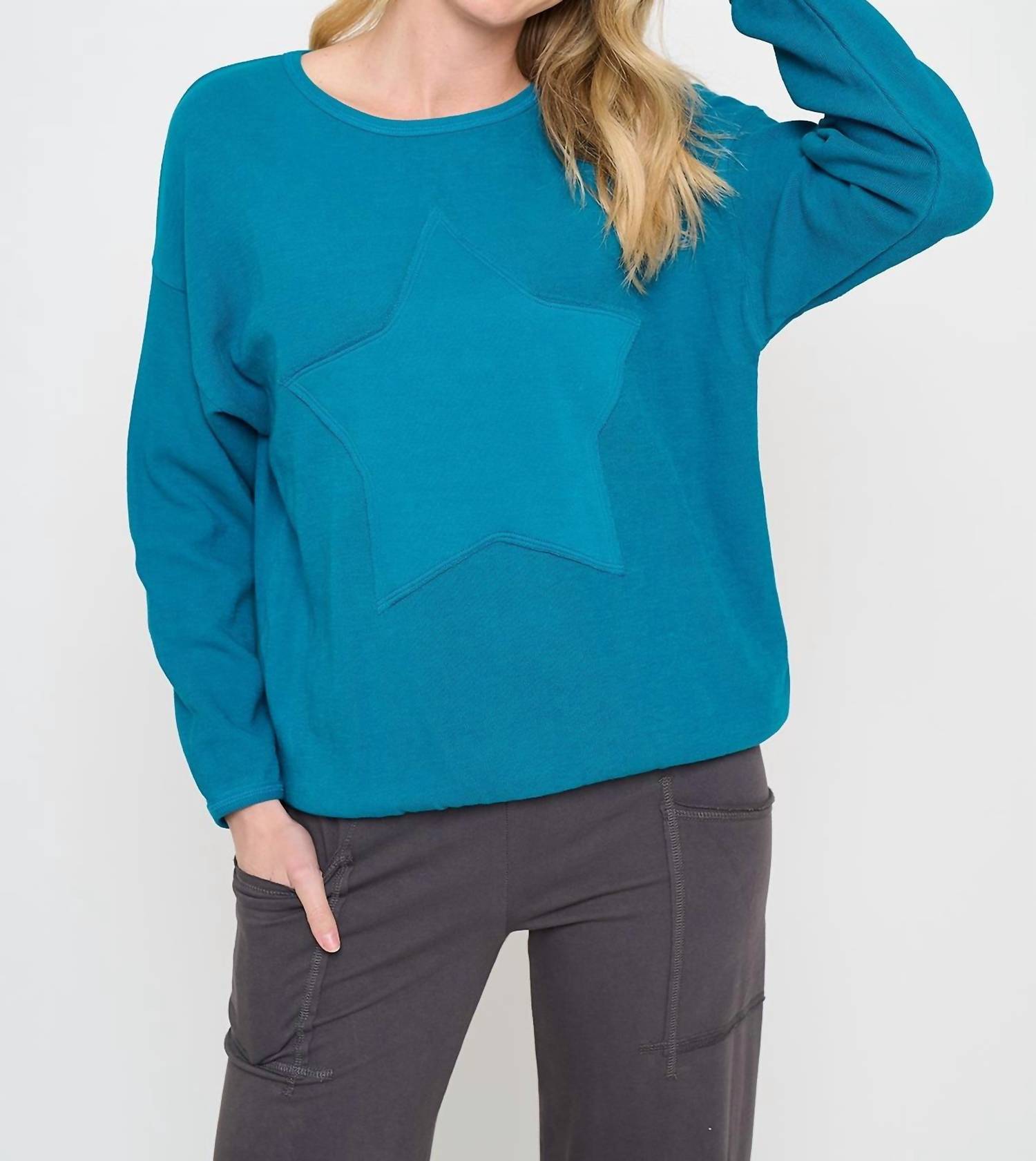 Cotton Lani Patch Star Sweatshirt in teal - women's top