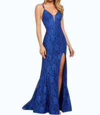 Sherri Hill Strappy Back Lace Dress in royal - women's dress