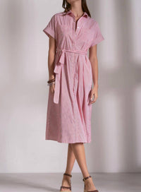 ELAN Stripe Button Down Midi Dress in red - women's dress