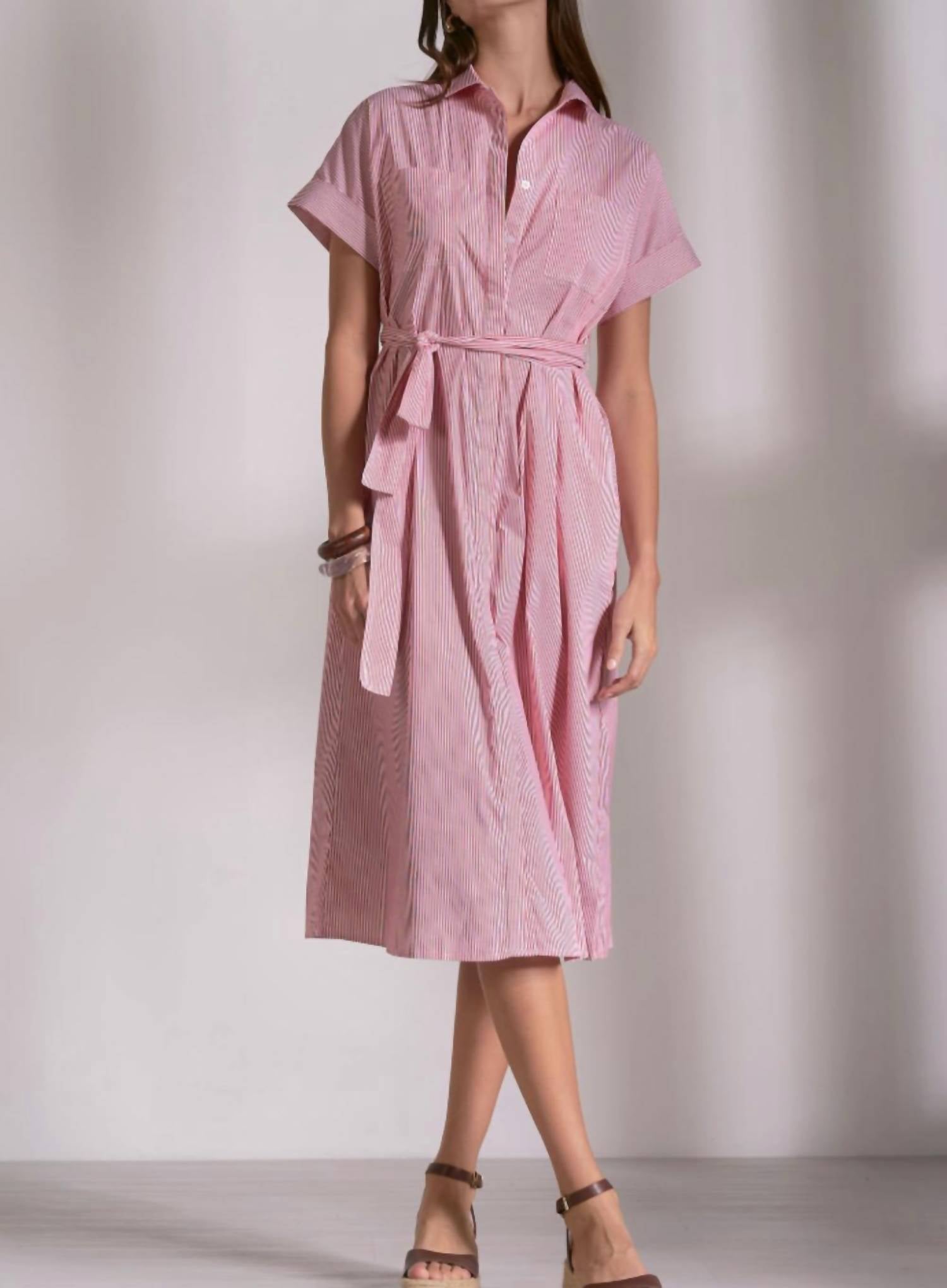 ELAN Stripe Button Down Midi Dress in red - women's dress