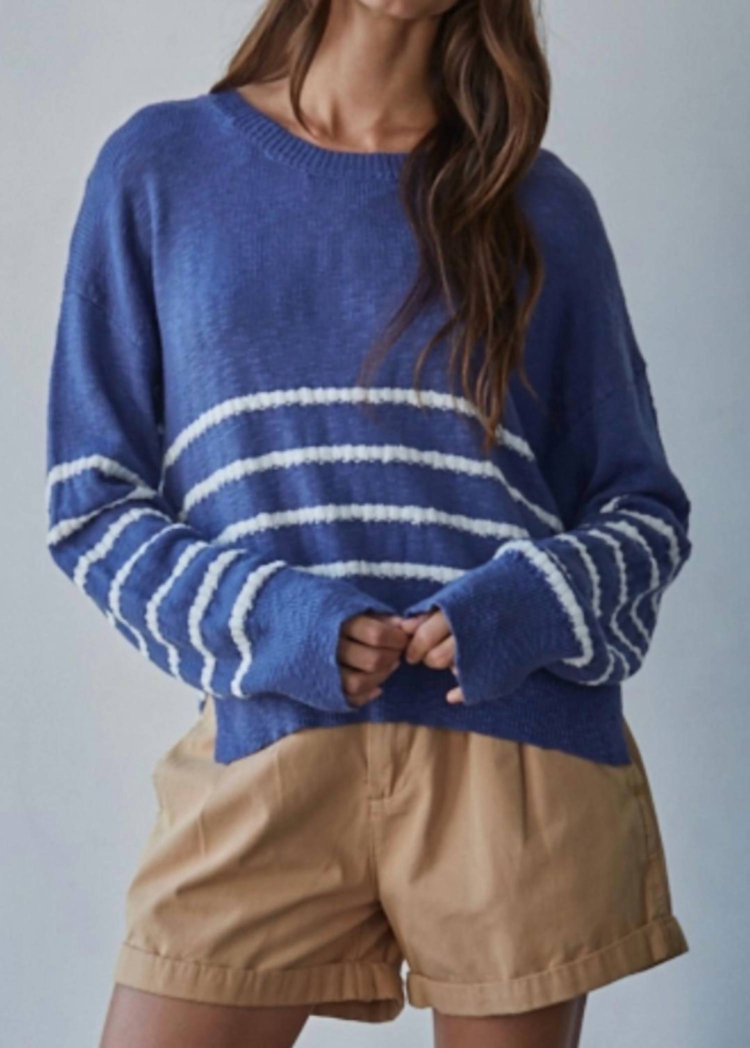 By Together Women's Striped Saylor Knit Sweater in navy - women's sweater - alternate view