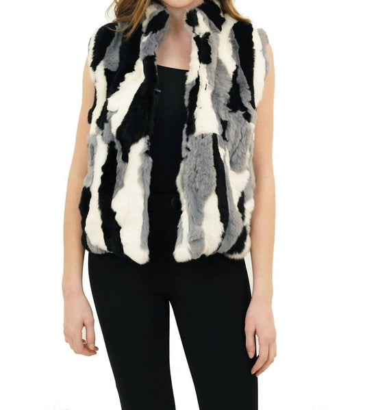 Ellison Genuine Real Rabbit Fur Collared Vest