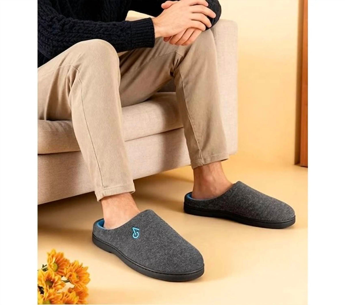 Veracosy - Men'smemory Foam Durable Rubber Sole Slippers